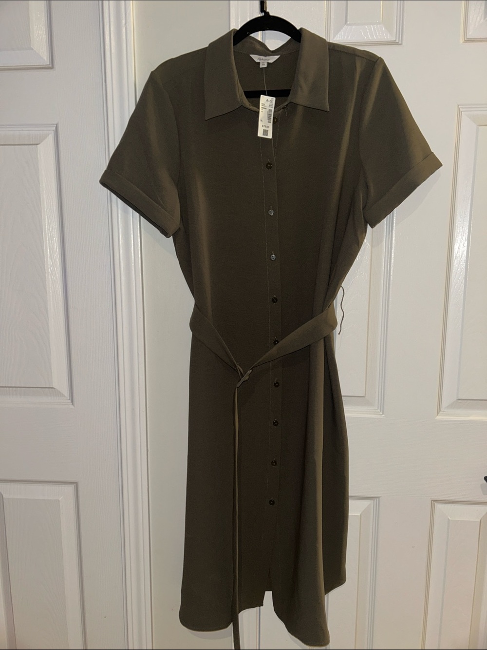 Khaki green button down shirt dress